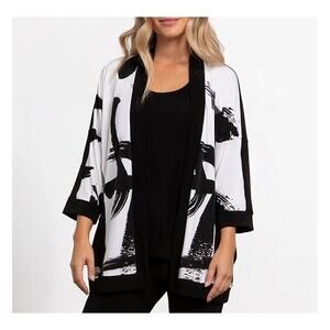 Sympli Women's Kimono Cardigan Black and White Size 12 Abstract Print NWT